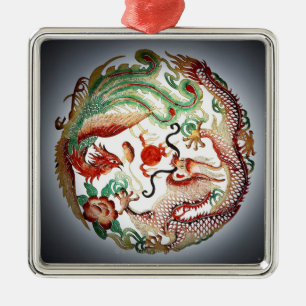 Drache und Phoenix-Schablone Silbernes Ornament