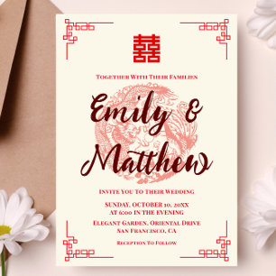 Drache und Phönix rote chinesische Hochzeitseinlad Einladung