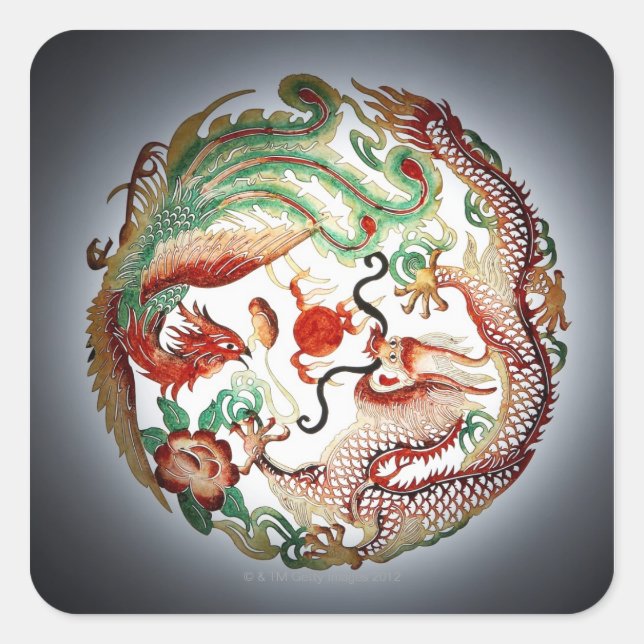 Drache und Phönix-Stencil Quadratischer Aufkleber (Vorderseite)