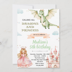 Drache und Prinzessin Geburtstagseinladung Einladung