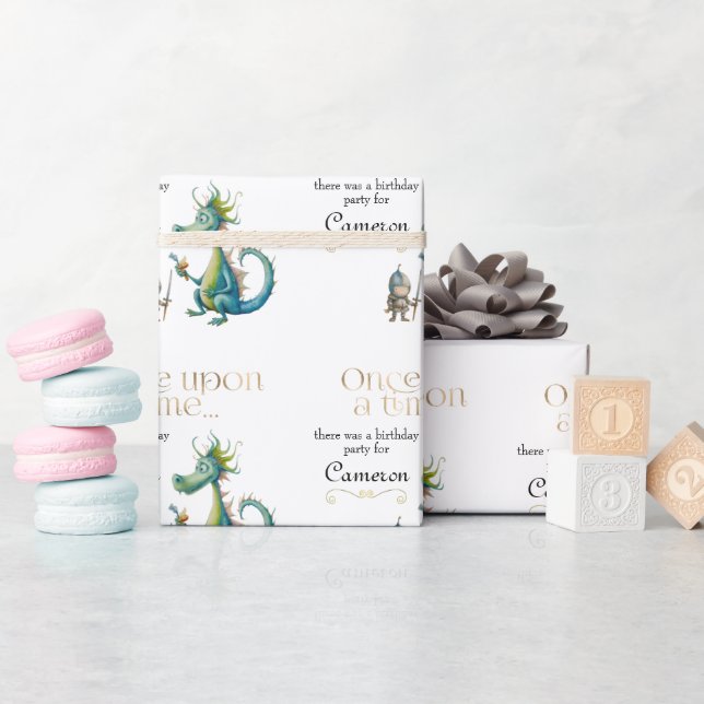 Drache und Ritter der klassischen Märchen Geschenkpapier (Babyparty)