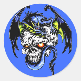 Drache und Schädel Runder Aufkleber