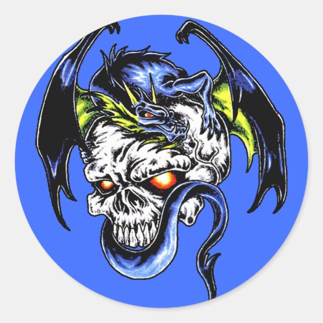 Drache und Schädel Runder Aufkleber (Vorderseite)