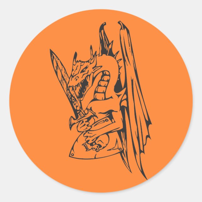 Drache und Schwert Runder Aufkleber (Vorderseite)