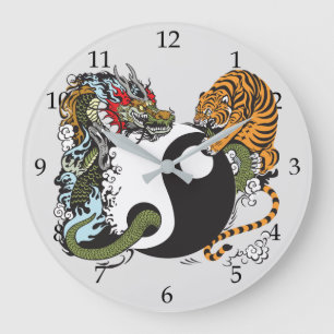 Drache und Tiger Fighting Große Wanduhr