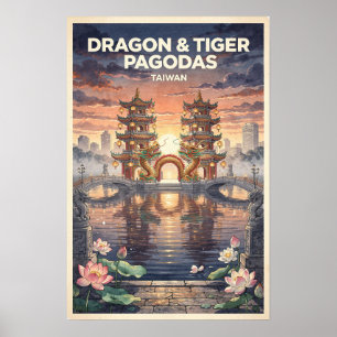 Drache- und Tiger-Pagoden Taiwan Vintage-Reise Poster