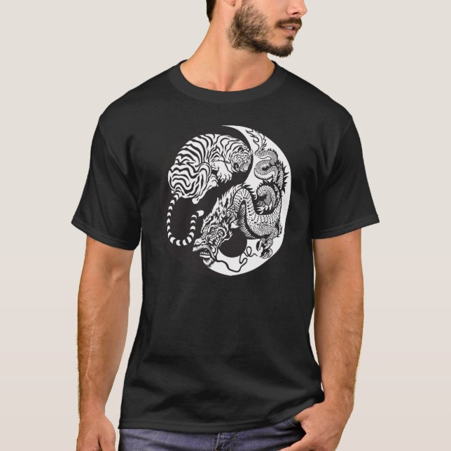 Drache und Tiger yin und Yang-Symbol T-Shirt (Vorderseite)