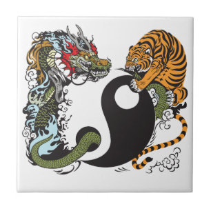 Drache und Tiger yin Yang-Symbol Fliese