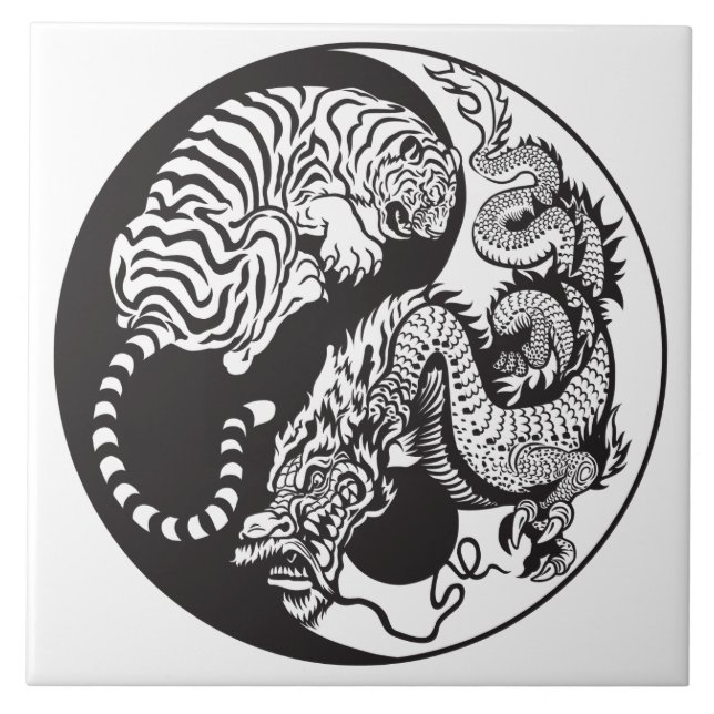 Drache und Tiger yin Yang-Symbol Fliese (Vorderseite)