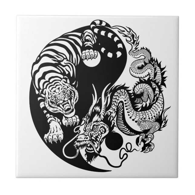 Drache und Tiger yin Yang-Symbol Fliese (Vorderseite)