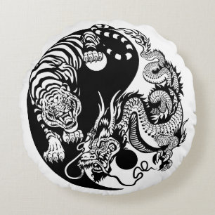 Drache und Tiger yin Yang-Symbol Rundes Kissen