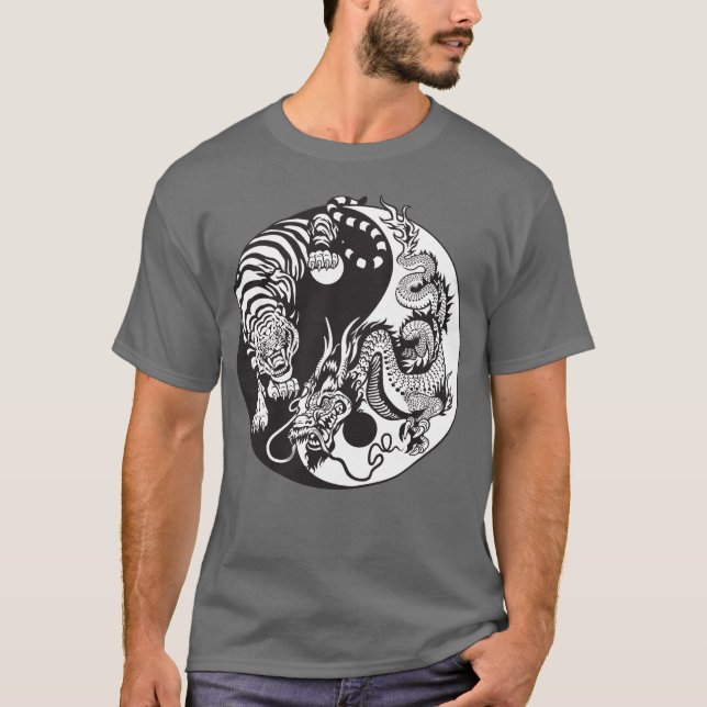 Drache und Tiger yin Yang-Symbol T-Shirt (Vorderseite)