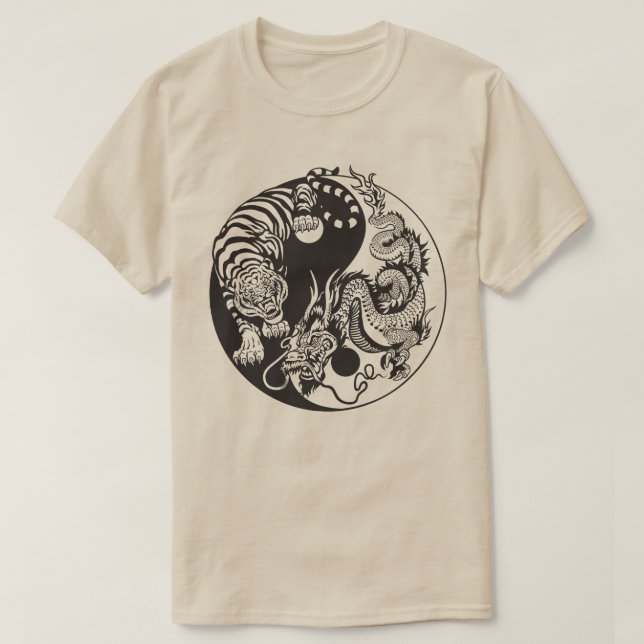 Drache und Tiger yin Yang-Symbol T-Shirt (Design vorne)