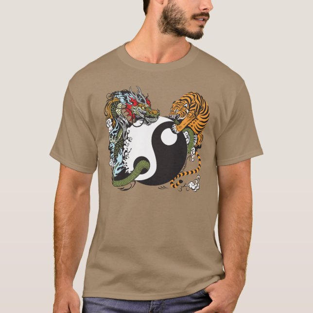 Drache und Tiger yin Yang-Symbol T-Shirt (Vorderseite)