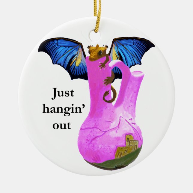 Drache und Vase Keramikornament (Vorne)
