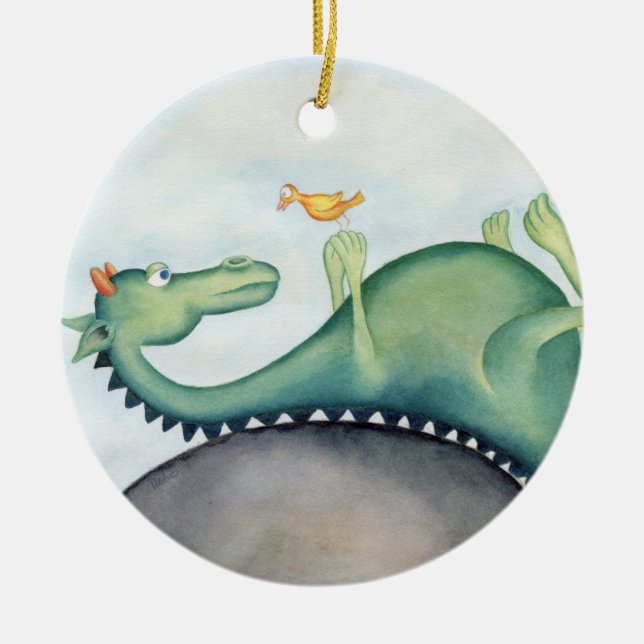 Drache und Vogel Keramik Ornament (Vorne)
