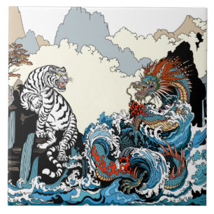 Drache und weißer Tiger. Illustration durch Insima Fliese