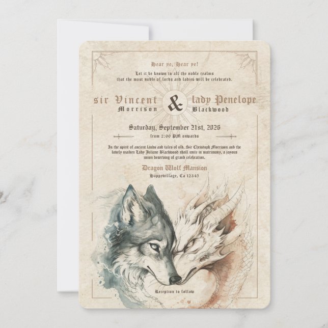 Drache und Wolf Hochzeitseinladung Einladung (Vorderseite)