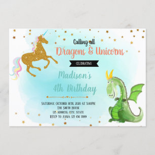 Drache Unicorn-Party Einladung
