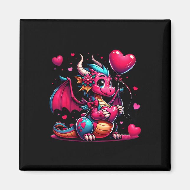 Drache Valentinstag Herzen Tier Männer Frauen Kind Magnet (Vorne)