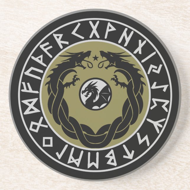 Drache Viking Rune Schutz Getränkeuntersetzer (Vorne)