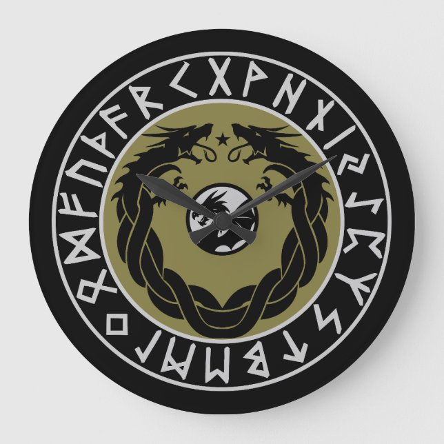 Drache Viking Rune Schutz Große Wanduhr (Vorderseite)