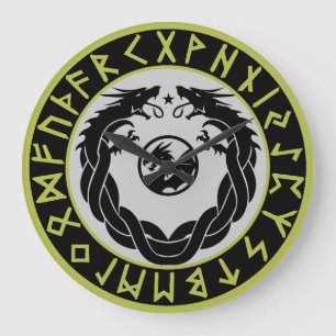 Drache Viking Rune Schutz Große Wanduhr