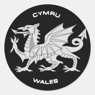 Drache von Wales (Cymru) in Schwarz und Grau Runder Aufkleber