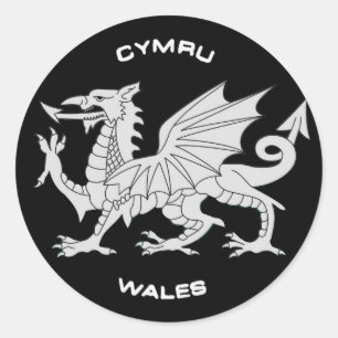 Drache von Wales (Cymru) in Schwarzem und im Grau Runder Aufkleber