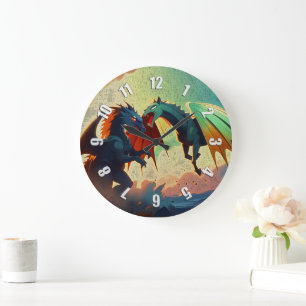 Drache vs Pegasus - Fantasy-Kunst Große Wanduhr