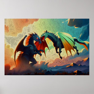 Drache vs Pegasus - Fantasy Kunst Poster