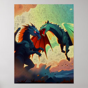 Drache vs Pegasus - Fantasy Kunst Poster