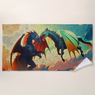 Drache vs Pegasus - Fantasy Kunst Strandtuch