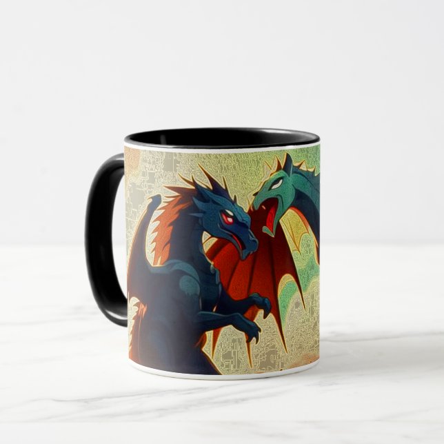 Drache vs Pegasus - Fantasy-Kunst Tasse (Vorderseite Links)