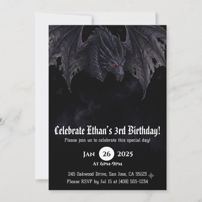 Drache Wasserfarbe Geburtstag Einladung (Vorderseite)