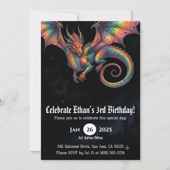 Drache Wasserfarbe Geburtstag Einladung (Vorderseite)