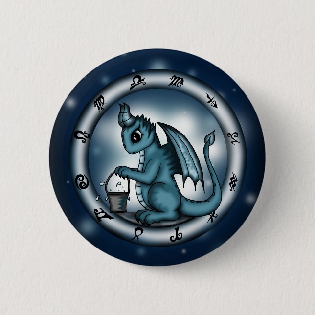Drache-Wassermann-Tierkreis Button (Vorderseite)