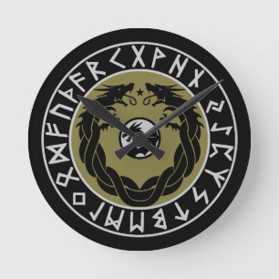 Drache Wikinger Rune Schutz Runde Wanduhr
