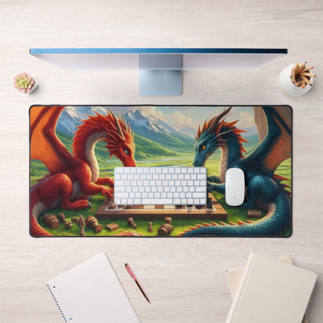 Drachen am Sonntag Nachmittag Schach spielen Schreibtischunterlage (Büro 1)