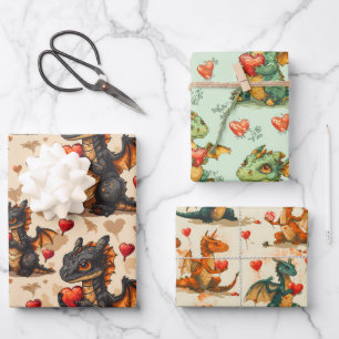 Drachen, die den Valentinstag des Herzens halten Geschenkpapier Set