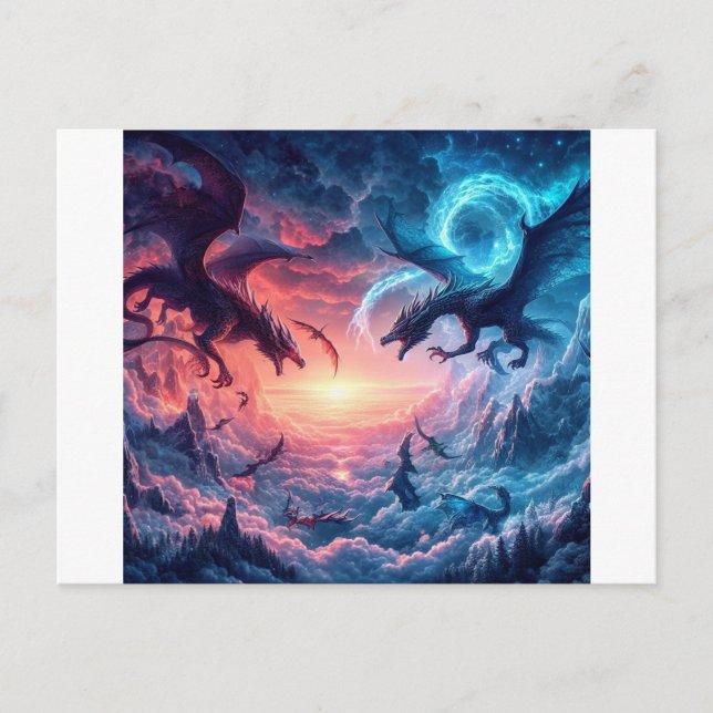 Drachen, die im Kampf um einen Mystiker verlobt si Postkarte (Vorderseite)