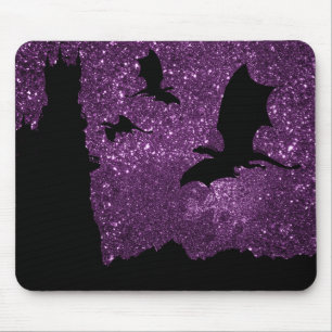 Drachen fliegen, Fantasy lila Himmelsburg Mousepad