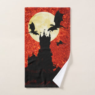 Drachen fliegen, Felsschloss, Vollmond, Sonnenaufg Handtuch