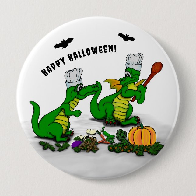 Drachen - Frohe Halloween! Heute werde ich kochen Button (Vorderseite)
