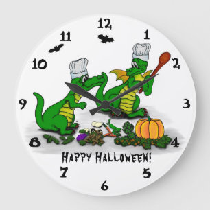 Drachen - Frohe Halloween! Heute werde ich kochen Große Wanduhr