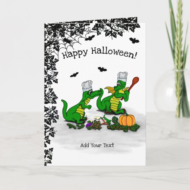 Drachen - Frohe Halloween! Heute werde ich kochen Karte (Vorderseite)