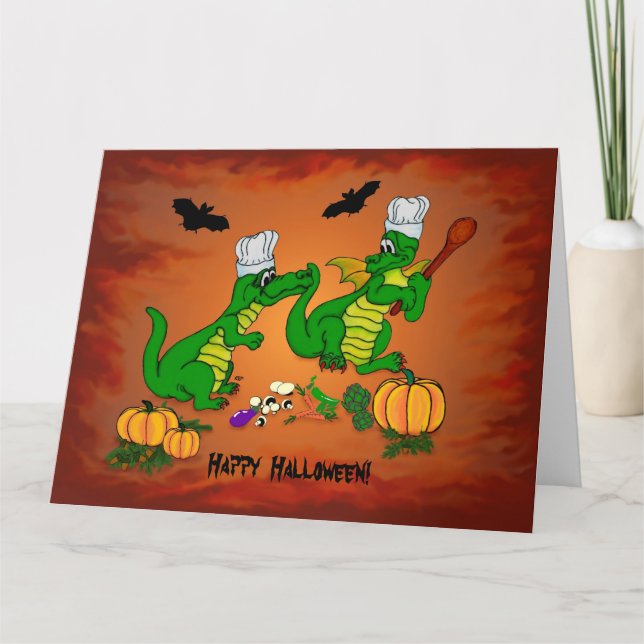 Drachen - Frohe Halloween! Heute werde ich kochen Karte (Vorderseite)