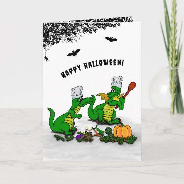 Drachen - Frohe Halloween! Heute werde ich kochen Karte (Vorderseite)