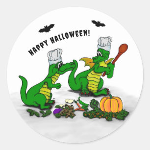 Drachen - Frohe Halloween! Heute werde ich kochen Runder Aufkleber