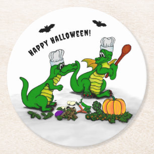 Drachen - Frohe Halloween! Heute werde ich kochen Runder Pappuntersetzer